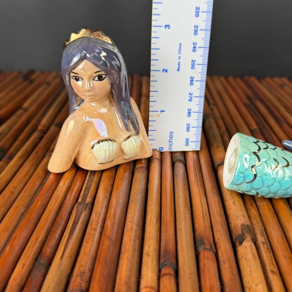 Rare‎ Lusterware Mermaid Salt and Pepper Shaker Set Tiki Bar Kitsch Beach #2006